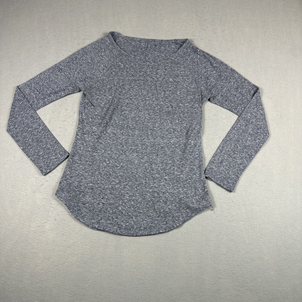 Athleta Long Sleeve Top‎ Women Size S Gray Lightweight Heathered Knit Scoop Neck